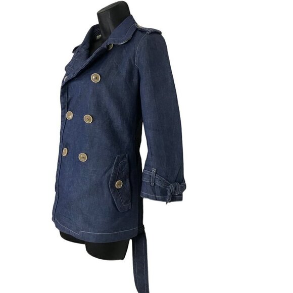 COACH Cotton Linen Blend Denim Like Trench Coat Button Up Size S - Picture 4 of 9